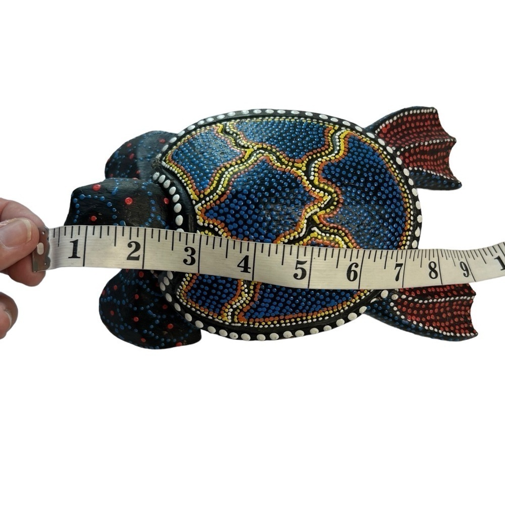 Sea Turtle Trinket Box Hand Painted Carved Wood 9X5 Art Animal Carving Dot Paint - Picture 9 of 12